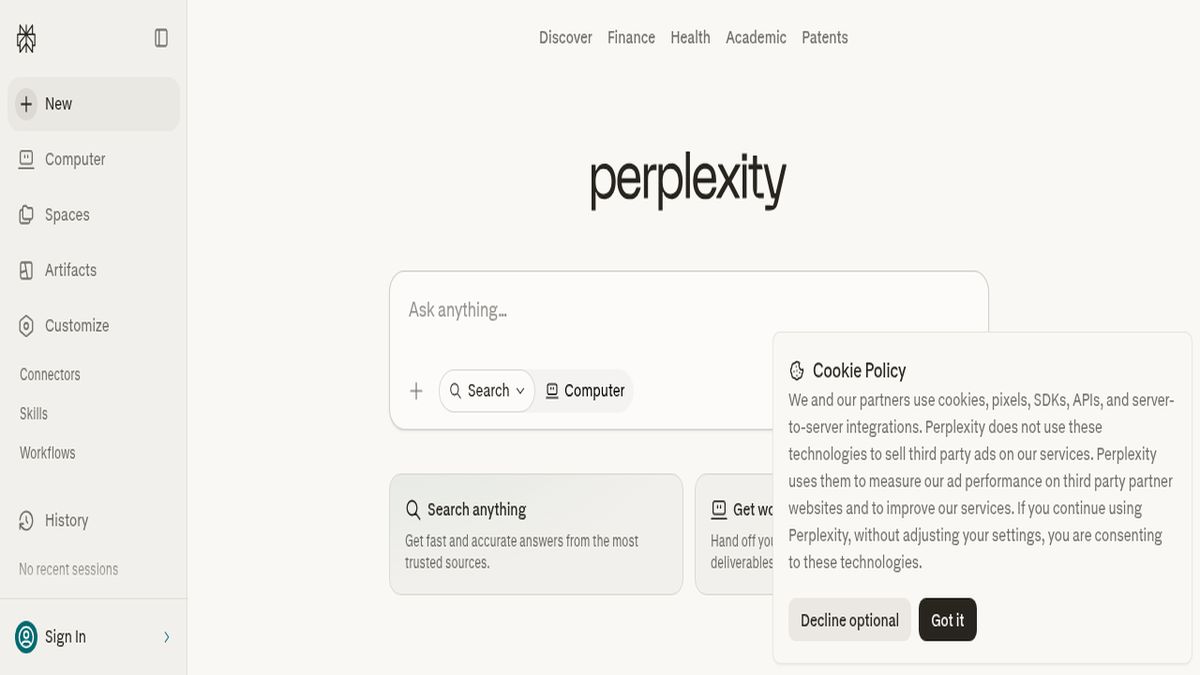 Perplexity AI interface screenshot
